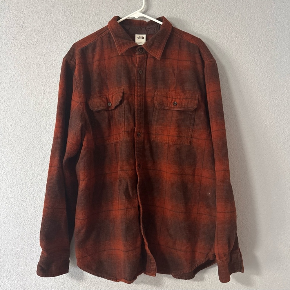 The North Face Men's Long Sleeve Plaid Button-Up Shirt XL Brown/Orange Cotton